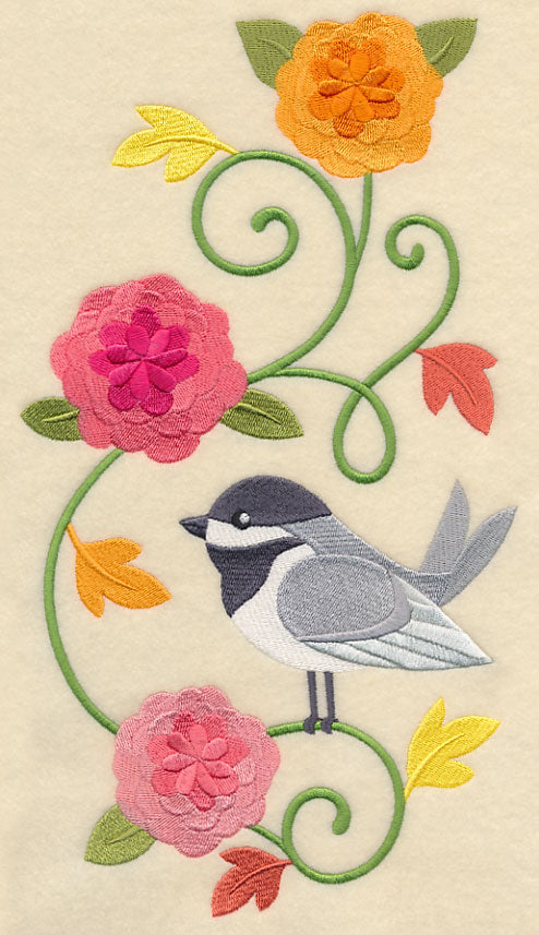 Chickadee and Chrysanthemums Spray
