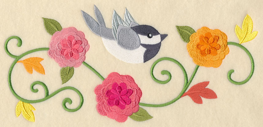 Chickadee and Chrysanthemums Border