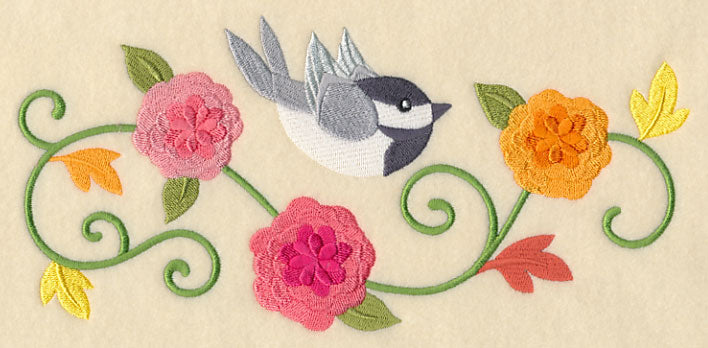 Chickadee and Chrysanthemums Border