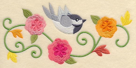 Chickadee and Chrysanthemums Border