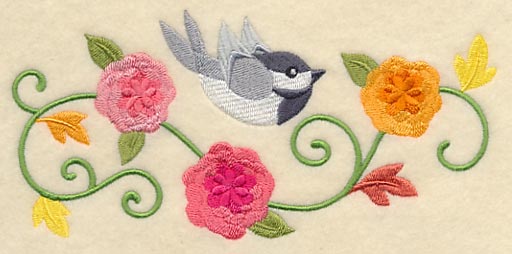 Chickadee and Chrysanthemums Border