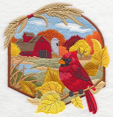 Country Autumn - Cardinal and Barn