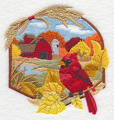 Country Autumn - Cardinal and Barn