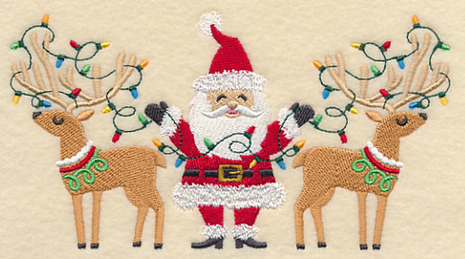 Santa and Reindeer with Christmas Lights