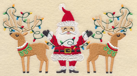 Santa and Reindeer with Christmas Lights