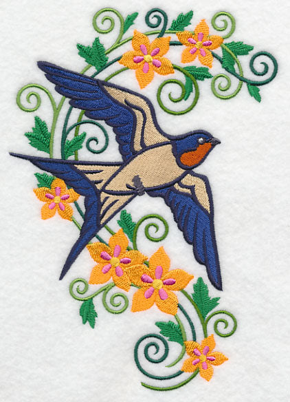 Swallow with Flower Flourish