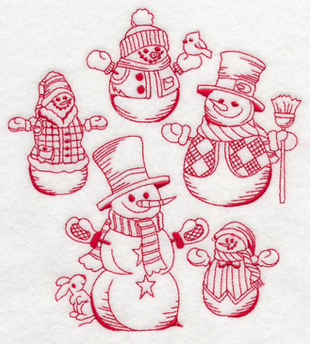 Best-Dressed Snowmen Collage (Redwork)