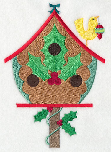Cozy Christmas Birdhouse with Holly