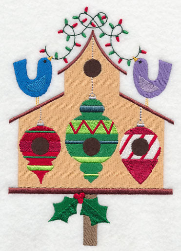 Cozy Christmas Birdhouse with Ornaments