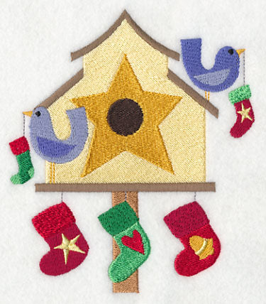 Cozy Christmas Birdhouse with Stockings