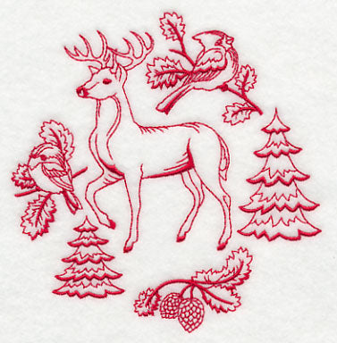 Northwoods Deer Medley (Redwork)