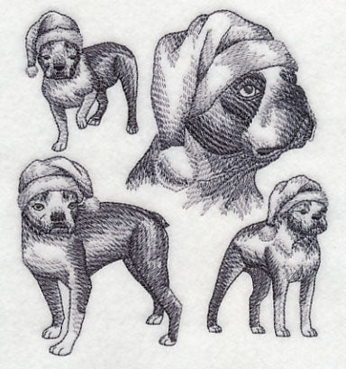 Boston Terriers in Santa Hats Sketch