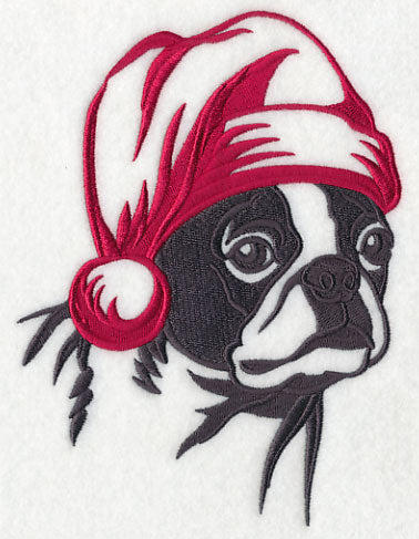 Boston Terrier Silhouette with Santa Hat
