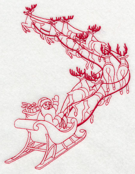 Santa and His Team Takes Flight (Redwork)