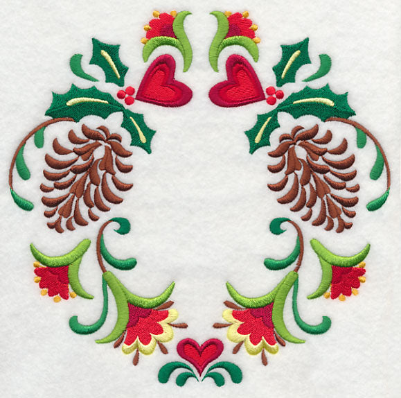 Wreathed in Christmas Pine Cones and Hearts