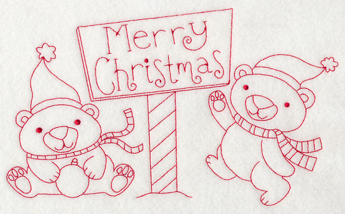 Polar Bear Merry Christmas (Redwork)