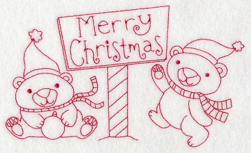 Polar Bear Merry Christmas (Redwork)