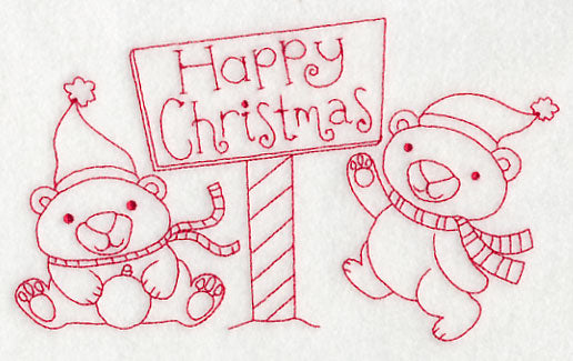 Polar Bear Happy Christmas (Redwork)