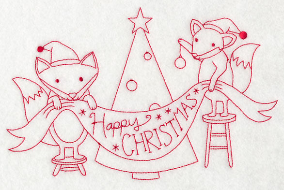 Foxy Happy Christmas (Redwork)