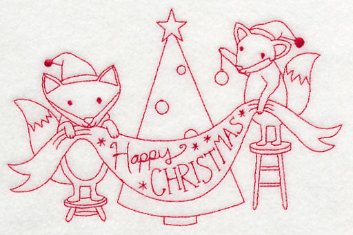 Foxy Happy Christmas (Redwork)