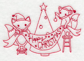 Foxy Happy Christmas (Redwork)
