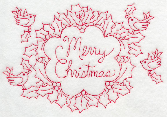 Wreathed in Merry Christmas Wishes (Redwork)