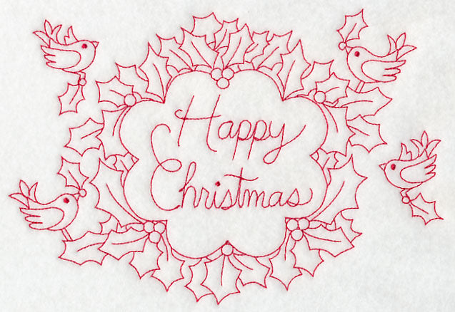 Wreathed in Happy Christmas Wishes (Redwork)
