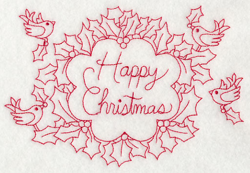 Wreathed in Happy Christmas Wishes (Redwork)