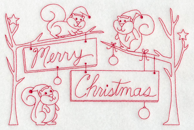 Squirrels Merry Christmas (Redwork)