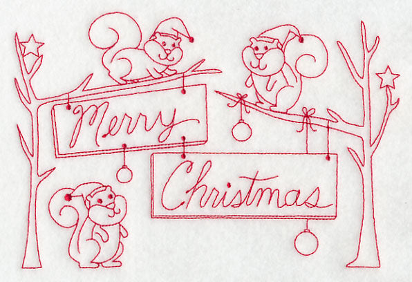 Squirrels Merry Christmas (Redwork)