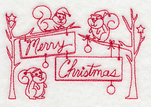Squirrels Merry Christmas (Redwork)