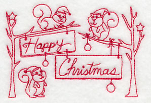 Squirrels Happy Christmas (Redwork)