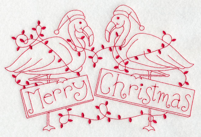 Flamingo Merry Christmas (Redwork)