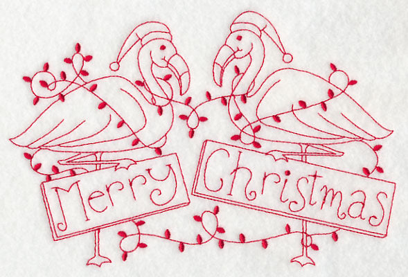 Flamingo Merry Christmas (Redwork)
