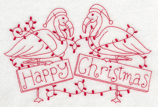 Flamingo Happy Christmas (Redwork)