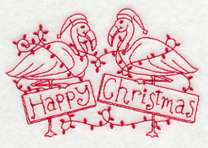 Flamingo Happy Christmas (Redwork)