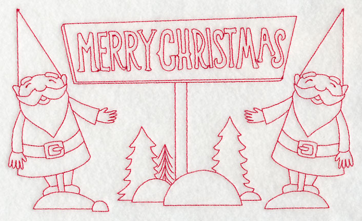 Danish Christmas Elves Merry Christmas (Redwork)