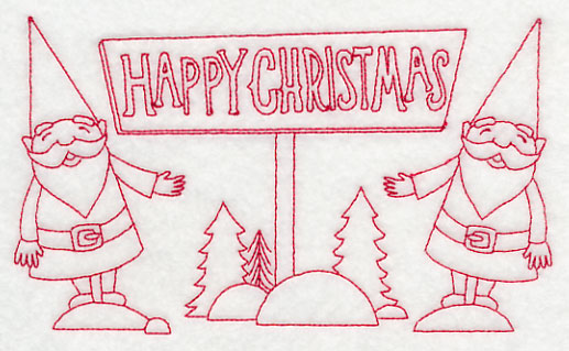 Danish Christmas Elves Happy Christmas (Redwork)