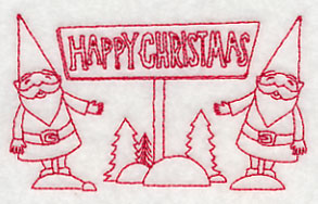 Danish Christmas Elves Happy Christmas (Redwork)