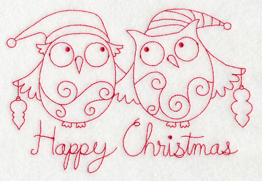 Owls Happy Christmas (Redwork)