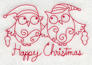 Owls Happy Christmas (Redwork)