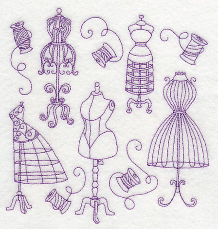 Dress Form Medley (Redwork)