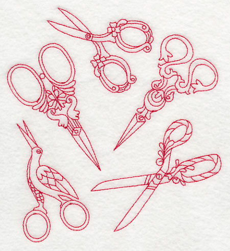 Antique Scissors Medley (Redwork)