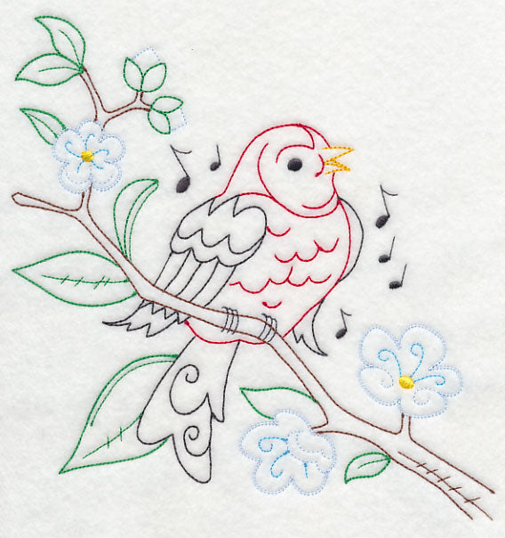 Singing Scarlet Tanager on Branch 1 (Vintage)