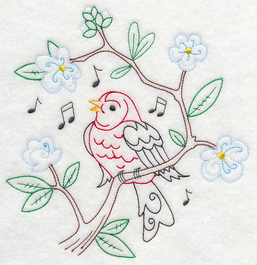 Singing Scarlet Tanager on Branch 2 (Vintage)