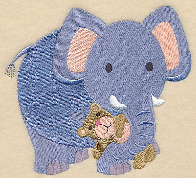 Sleepy Elephant with Stuffed Teddy Bear