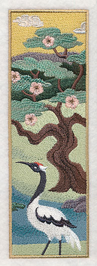 Japanese Garden Panel Scene - Blossom Tree and Crane