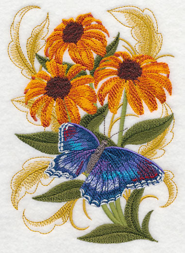 Red Spotted Butterfly and Cone Flowers