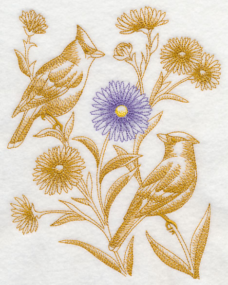 Aster and Cedar Waxwings (Toile)