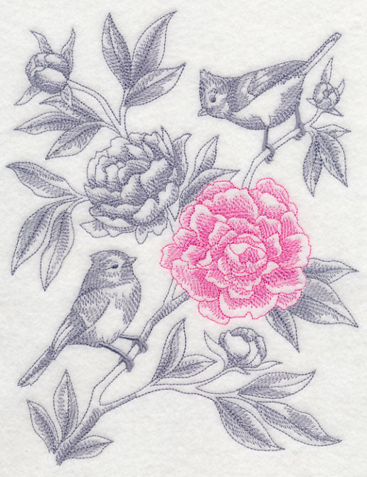 Peony and Tufted Titmouse (Toile)